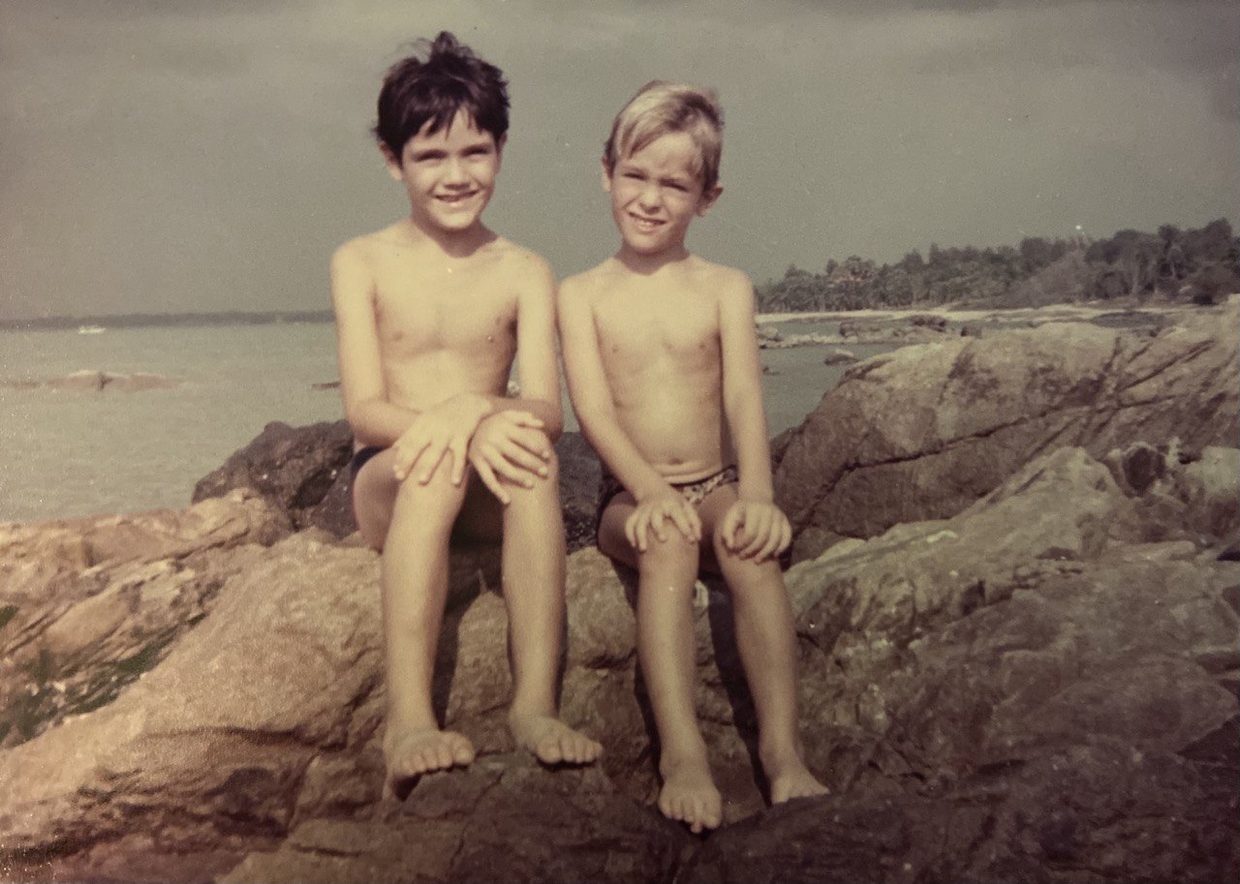With my brother Martin on the rocks by the sea, Pattaya, around 1979